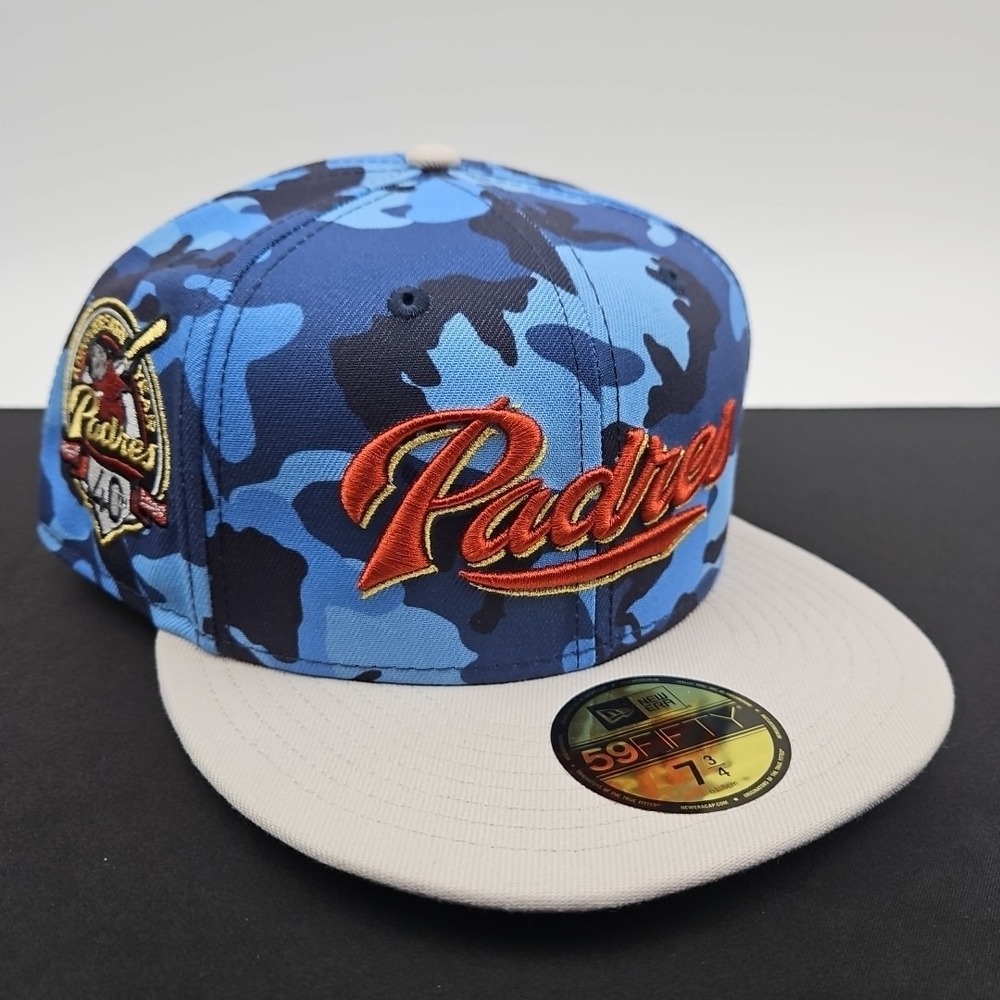 New Era 59Fifty San Diego Padres Size 7 3/4 Urban Blue Camo 40th Anniv Patch New